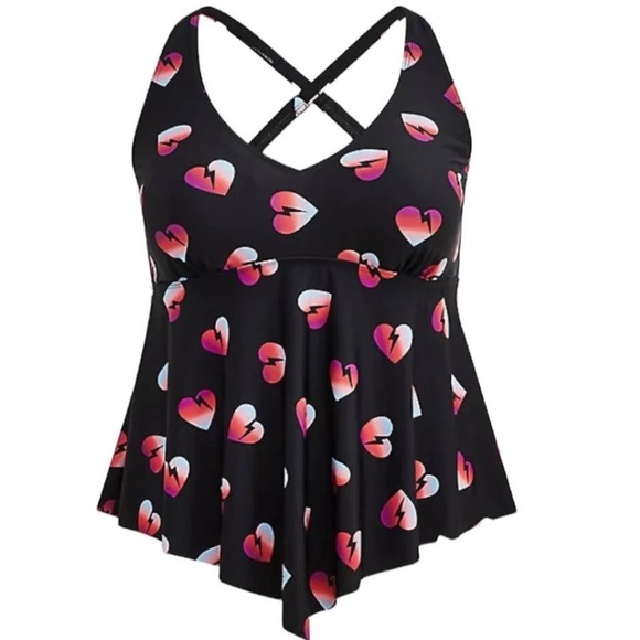 TORRID HEARTS PRINT TANKINI SWIMSUIT TOP ONLY, SIZE 1 - Picture 5 of 8